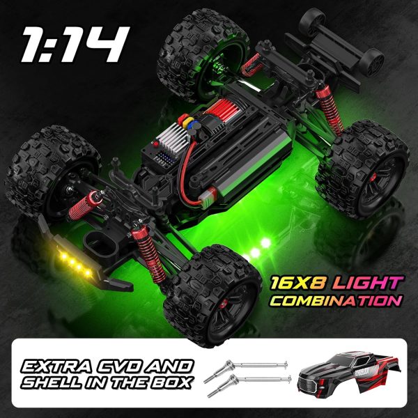 1:14 RTR Brushless Fast RC Cars for Adults, Max 45mph 4x4 Hobby Off-Road Jumping RC Trucks, RC Monster Trucks Oil Filled Shocks Remote Control Car with 2 Batteries for Boys (Black Extreme) - Image 6