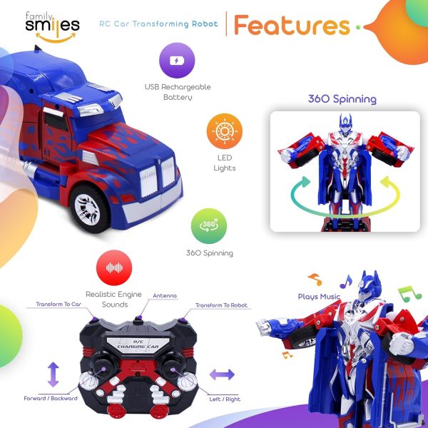 Kids Transforming Robot RC Truck Toys for Boys 8-13 Remote Control Car Gift Blue - Image 7