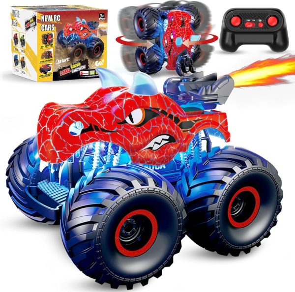 Remote Control Dinosaur Car, 2.4GHz RC Monster Trucks for Boys with Spray, Light & Sound, All Terrain RC Cars with 2 Batteries, Dinosaur Toys for Kids 3 4 5 6 7 8, Christmas Birthday Gift - Image 2