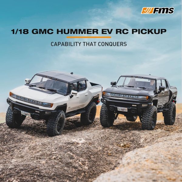 EAZYRC FMS FCX18 1/18 GMC Hummer EV RC Truck White with Official License, 4x4 RC Rock Crawler 8+KMH Off-Road Pickup Remote Control Car with Light,2.4Ghz Radio and USB Charger - Image 3