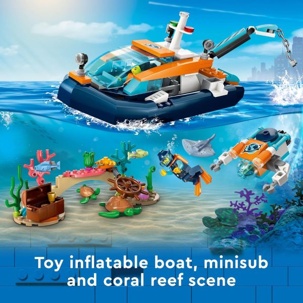 LEGO City Explorer Diving Boat 60377 Ocean Building Toy, Includes a Coral Reef Setting, Mini-Submarine, 3 Minifigures and Manta Ray, Shark, Crab, 2 Fish and 2 Turtle Figures - Image 5