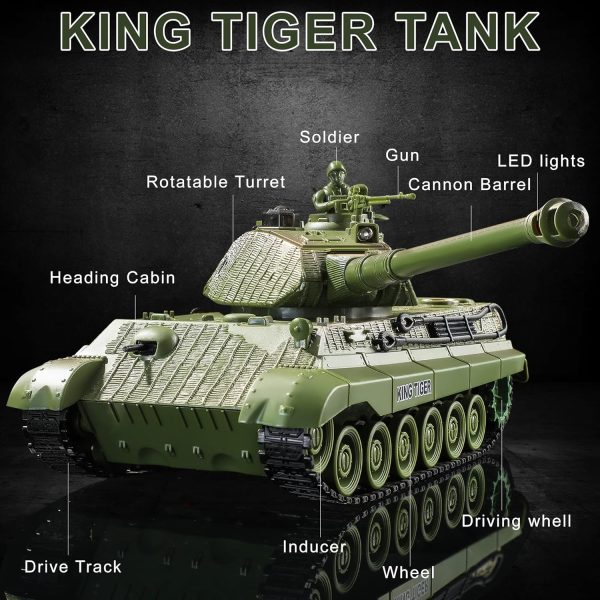 RC Tank, Remote Control WW2 German King Tiger Army Tank Toys, 1:28 Scale 9 Channels RC Military Vehicles for Kids Boys,Girls Best Ages 6 7 8 9 10 - Image 3