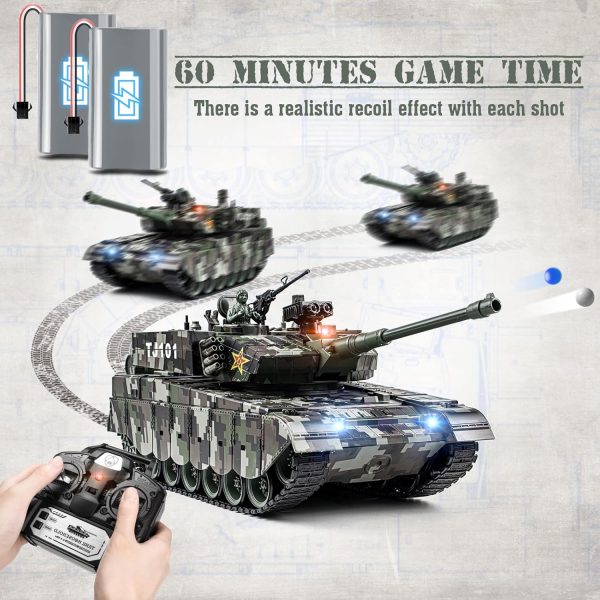 1:18 RC Tank, 2.4Ghz Chinese 99 Main Remote Control Battle Tank, 15 Channel RC Vehicle Army Toy with Smoke, Light and Sound, Military Truck for Adults and Kids That Shoots BBS and Water Bombs - Image 3