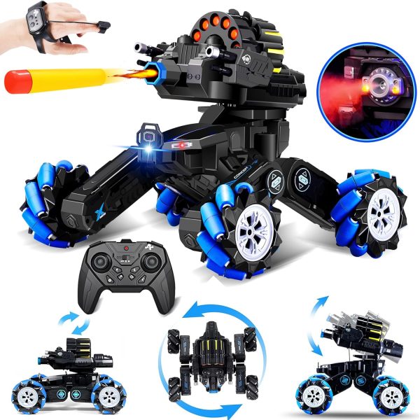 RC Tank That Shoots Gesture Sensing RC Tank, 2.4GHz Battle Soft Bullets Hand Control Car Drift Remote Control Trucks for Boys & Girls 8-12, Remote Control Tank with Light Music - Image 2