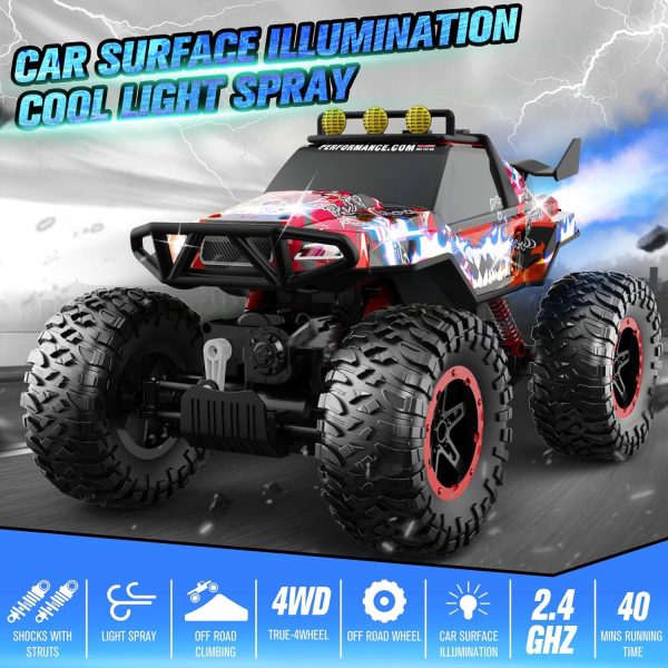 NQD RC Cars Remote Control Car 1:14 Off Road Monster Truck, 4WD Dual Motors Flashing Light Rock Crawler, 2.4Ghz All Terrain Hobby Truck for Kids - Image 5