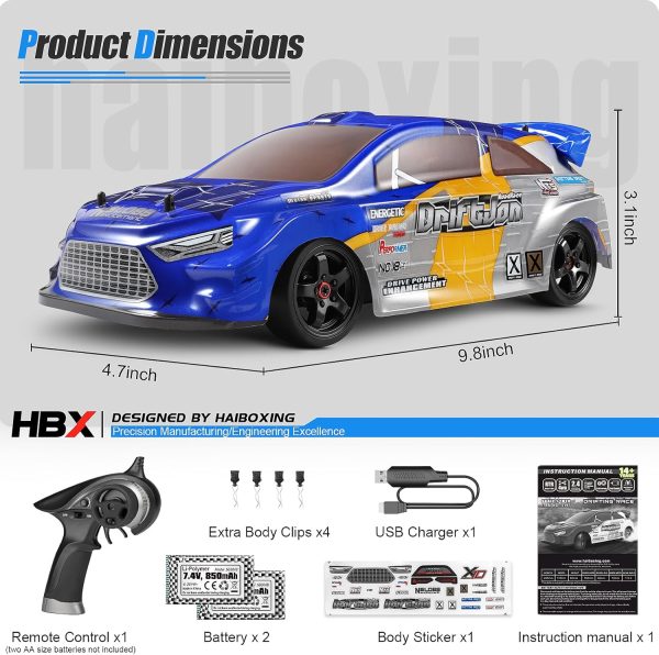 HAIBOXING 2197 RC Drift Cars 1/18 Scale High Speed Performance with Gyro, 2.4GHz Remote Control Cars 28 KM/H RTR for Kids and Adults, Electric Powered 4WD RC Rally Car with 2 Rechargeable Batteries - Image 8