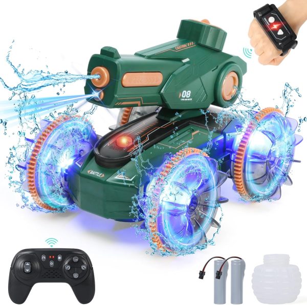 Toys for Kids 6-12 Remote Control Car Boat Gifts for Boys 5-7 8 9 10 11 Year Old Amphibious RC Gesture Stunt Water Squirt Tank with Lights & Self-Dispensing Cool Outdoor Summer Beach Pool Toy - Image 2