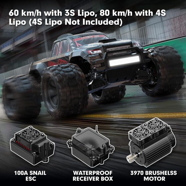 MJX Hyper GO 10208 V2 1/10 RC Trucks 4X4, Brushless RC Cars for Adults Fast 50mph, RTR Hobby 3S Electric Powered High Speed RC Car, PC Clipless Body Mounts, RC Truck Compatible with 4S Lipo - Image 4