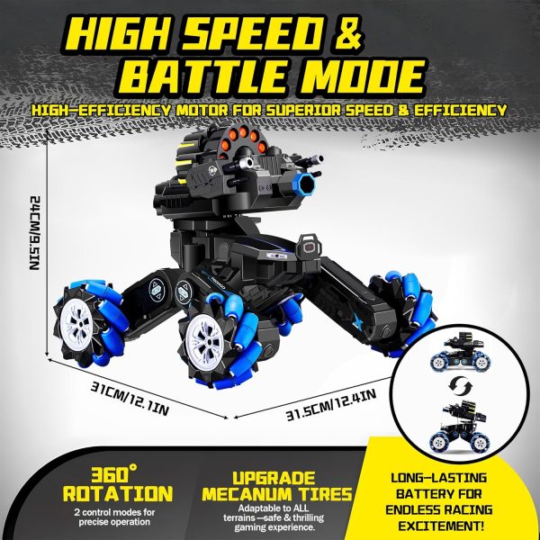 RC Tank That Shoots Gesture Sensing RC Tank, 2.4GHz Battle Soft Bullets Hand Control Car Drift Remote Control Trucks for Boys & Girls 8-12, Remote Control Tank with Light Music - Image 5