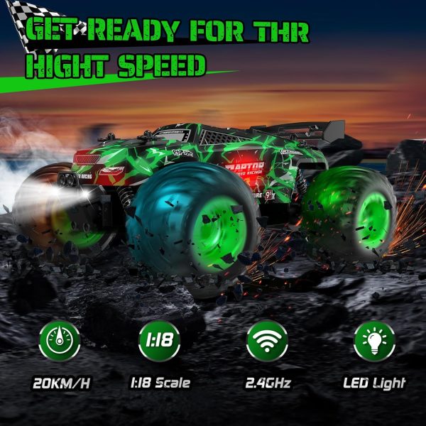 Remote Control Car, Rc Cars, Multi-Terrain RC Truck, 2.4GHz 2WD 20KM/H Two Speed Remote Control Monster Truck with Headlight and Bodylight Rechargeable Truck Toys for Kid - Image 3