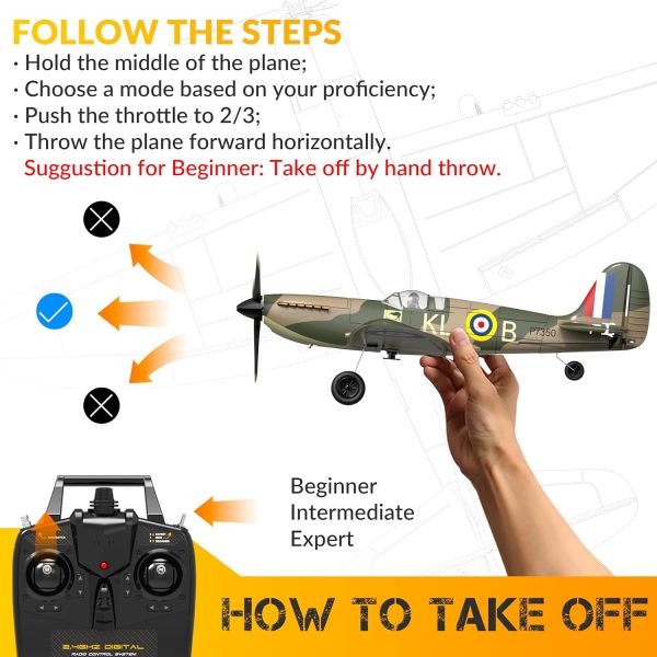 RC Plane 4 Channel Remote Control Airplane - Ready to Fly Spitfire RC Airplane for Beginners Adult with Xpilot Stabilization System & One Key Aerobatic - Image 10