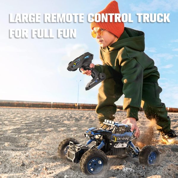 CROBOLL 1:12 Large Remote Control car for Boys Kids with Lifting Function,4WD RC Cars Electric Monster Truck Toy Gifts 4X4 Off-Road RC Rock Crawler 2.4GHz RC Truck with 2 Batteries(Blue) - Image 3