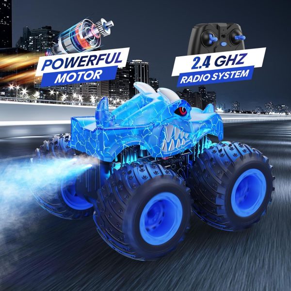 BAODLON Remote Control Monster Car, 2.4GHz RC Monster Trucks Toys for 3 4 5 6 7 8 Years Old Boys Kids, All Terrain RC Truck Off Road with Spray, Light, Rechargeable Battery, Christmas Birthday Gifts - Image 4