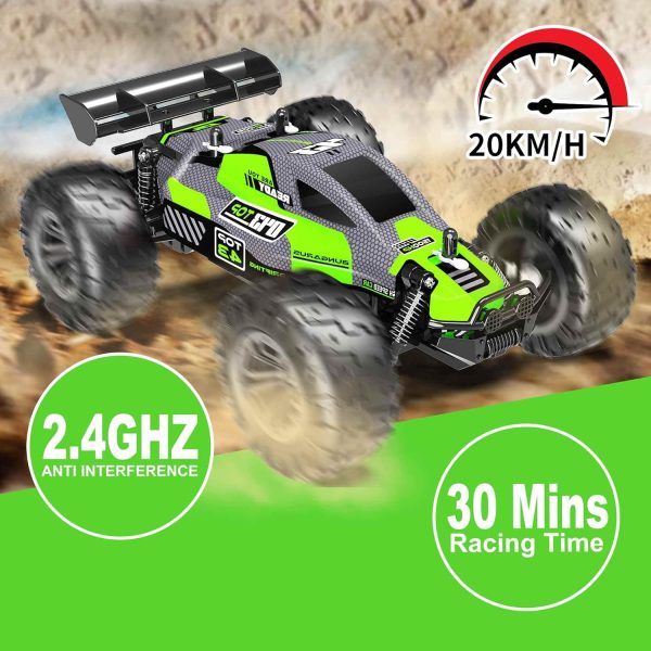 Remote Control Car,1:18 Scale 2.4GHz High Speed 20KM/H All Terrain RC Cars with 2 Rechargeable Batteries Off Road RC car for Boys Age 4-7,8-12 (Green 01) - Image 4