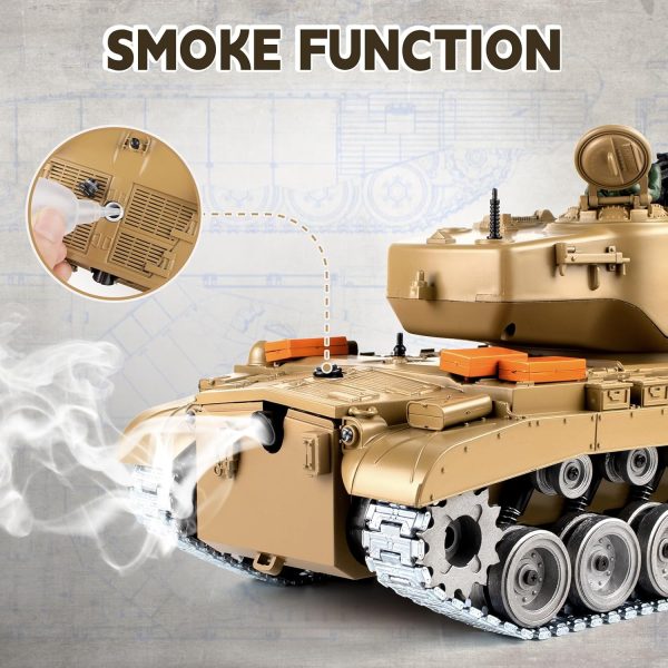 1:18 RC Tank, 2.4Ghz US M26 Pershing Remote Control Model Toy Tank That Shoots BBS and Water Bombs, Military RC Vehicle for Adults and Kids, Army Toys with Smoke, Sound and Recoil - Image 3