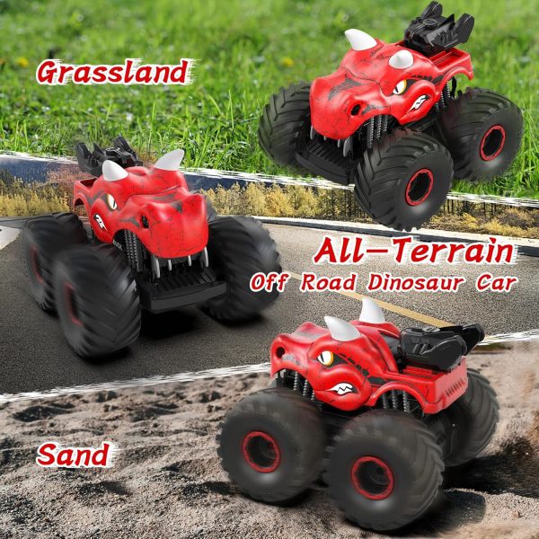 Remote Control Dinosaur Car, 2.4GHz RC Monster Trucks for Boys with Spray, Light & Sound, All Terrain RC Cars with 2 Batteries, Dinosaur Toys for Kids 3 4 5 6 7 8, Christmas Birthday Gift - Image 7