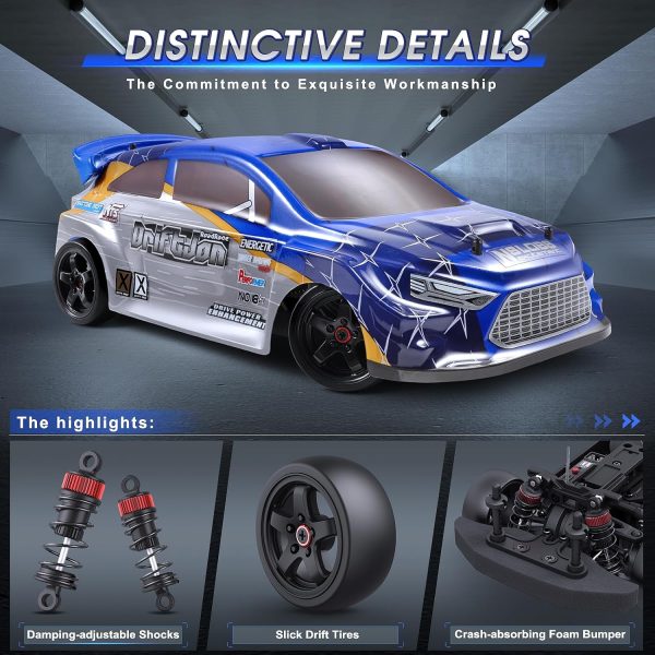 HAIBOXING 2197 RC Drift Cars 1/18 Scale High Speed Performance with Gyro, 2.4GHz Remote Control Cars 28 KM/H RTR for Kids and Adults, Electric Powered 4WD RC Rally Car with 2 Rechargeable Batteries - Image 4