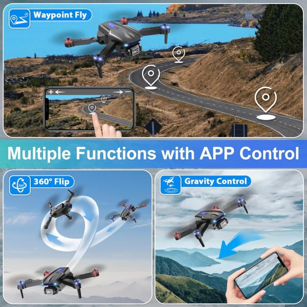 Drone with Camera 1080P HD for Kids Adults, Foldable FPV Mini Drone with 2 Batteries, One Key Take Off/Land, Altitude Hold, Headless Mode, Gravity Control, Gestures Selfie, 360°Flip, 3 Speed Mode, Waypoint Fly - Image 7