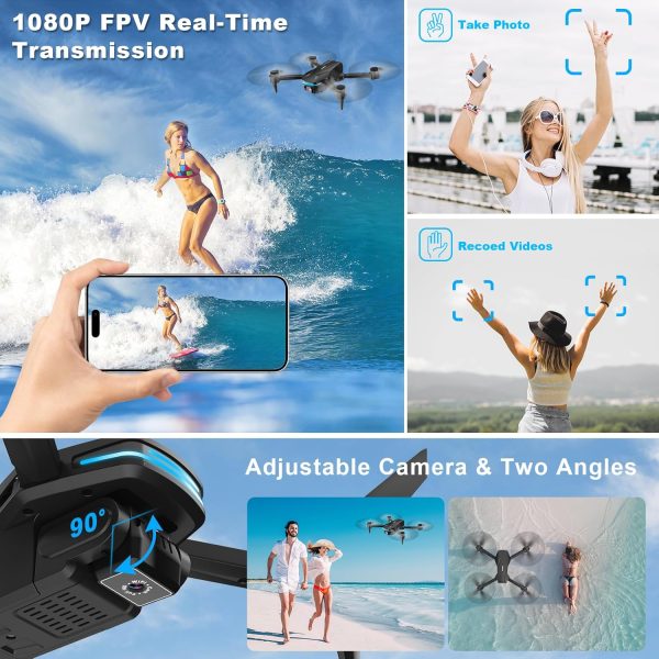 Drone with Camera 1080P HD FPV Foldable Drone for Beginners and Kids, Quadcopter with Voice Gesture Control with Carrying Case, One Key Take Off/Land, Optical Flow Positioning, 360° Flip, Waypoint Fly - Image 3