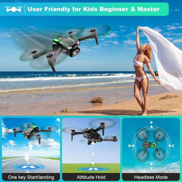 Drone with Camera, 1080P HD FPV Foldable Drone for Kids Adults Beginners, Brushless Motor RC Quadcopter with Stable Hover, Gestures Selfie, Waypoint Fly, 3D Flips, One Key Start, 2 Batteries - Image 6