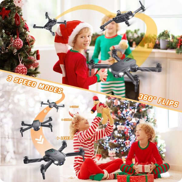 Mini Drone with Camera for Kids Beginners - Remote Control Helicopter Toys Gifts for Boys Girls, 1080P HD FPV RC Drones Support 2 Batteries, One Key Start/land, Gesture Selfie for Entertainment, Black - Image 4