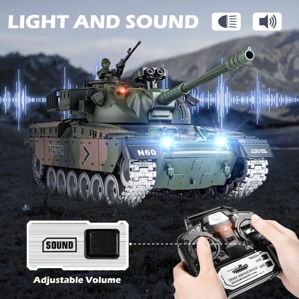 RC Tank, 1:18 Alloy Metal US M60 Remote Control Army Model Toys, 2.4Ghz RC Vehicle with Realistic Smoke, Sound and Lights, Military Tank That Shoots BBS and Water Bombs for Adults and Kids - Image 5