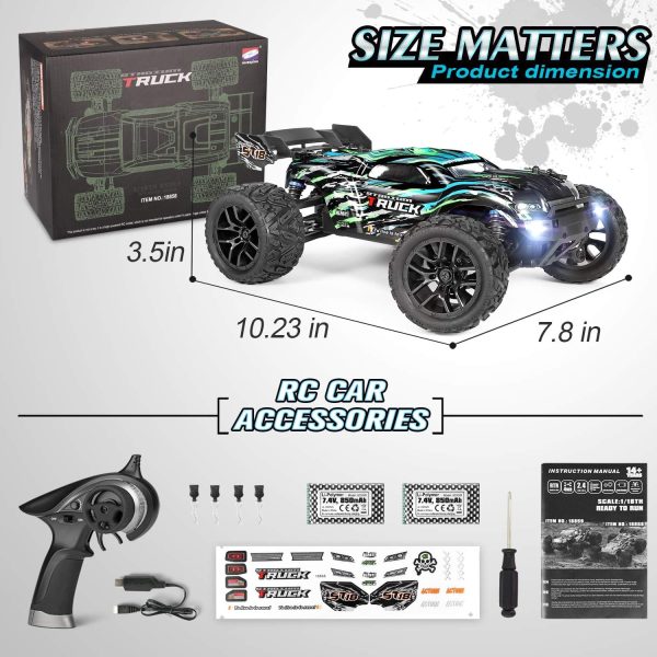 HAIBOXING RC Cars Hailstorm, 36+KM/H High Speed 4WD 1:18 Scale Waterproof Truggy Remote Control Off Road Monster Truck with Two Rechargeable Batteries, All Terrain Toys for Kids and Adult - Image 8