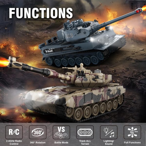 RC Tank Set,1/24 RC Battle Tank Set Toy Tanks with Life Indicators and Spray,2.4G Remote Control with Realistic Sounds and Lights,RC Army Toys for Boys Age 6+ Year Old Gifts for Kids and Adults - Image 3