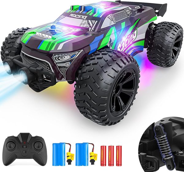 Remote Control Car - 20km/h 2.4GHz High Speed RC Cars, Off Road Hobby RC Racing Car with 2 Rechargeable Batteries & LedLights, Toy Car Gift for 3 4 5 6 7 8 Year Old Boys Girls Kids - Image 2