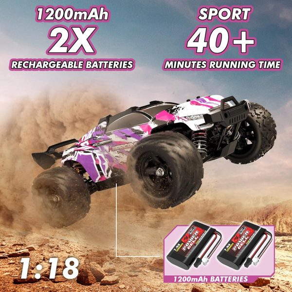 Pink Remote Control Car for Girls, 1:18 Fast rc Cars for Girls with 40+ KM/H 4WD Off-Road rc Truck, Includes 2 Rechargeable Batteries, 8 9 10 11 12 13 Year Old Girl Gifts - Image 3