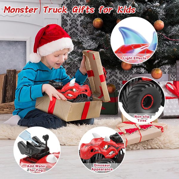 Remote Control Dinosaur Car, 2.4GHz RC Monster Trucks for Boys with Spray, Light & Sound, All Terrain RC Cars with 2 Batteries, Dinosaur Toys for Kids 3 4 5 6 7 8, Christmas Birthday Gift - Image 6