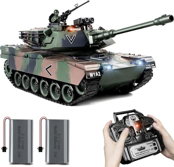 1:18 RC Tank, 2.4Ghz M1A2 Remote Control Tank Model Toys, 15 Channel Battle Army Tank with Smoke, Light, Sound, Volume Switch, Military Toy for Adult and Kid That Shoots BBS and Water Bombs - Image 2