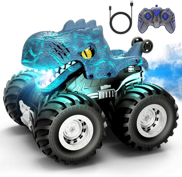 Tecnock Remote Control Monster Trucks Car, 360° Rotating RC Cars for Boys, 2.4GHz Dinosaur Toys with Spray, Light & Sound, Toys for Kids 6 7 8 Year Olds, Gift for Boys and Girls - Image 2