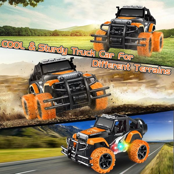 Remote Control Car for Kids 3-5, Off Road Rc Racing Car Vehicle Remote Control Truck Stunt Car for Girls Boys 4-7 8-12 Monster Trucks with 3 Color Led Lights Birthday Gift, Orange - Image 5