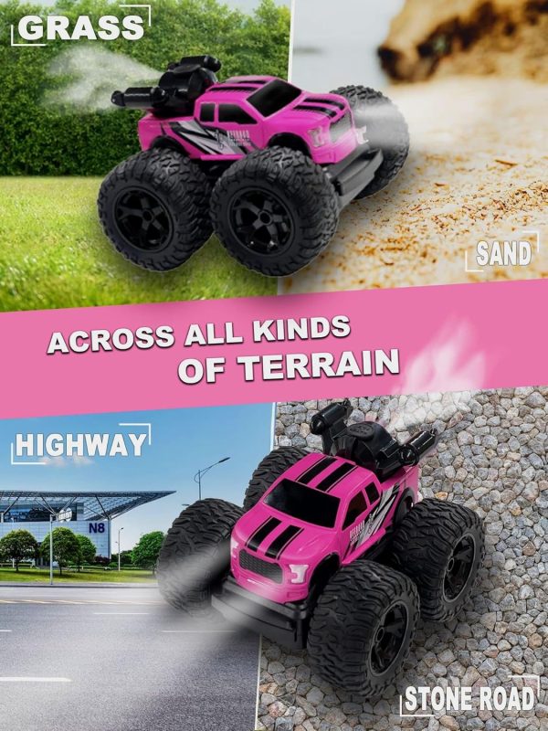 Monster Truck for Girls, Girls Remote Control Car Toys, Pink RC Trucks with Spray Function, 4WD 360° Flips Rotating Car Toys for Girls, Ideal Birthday for 3+ Year Old Girls - Image 5