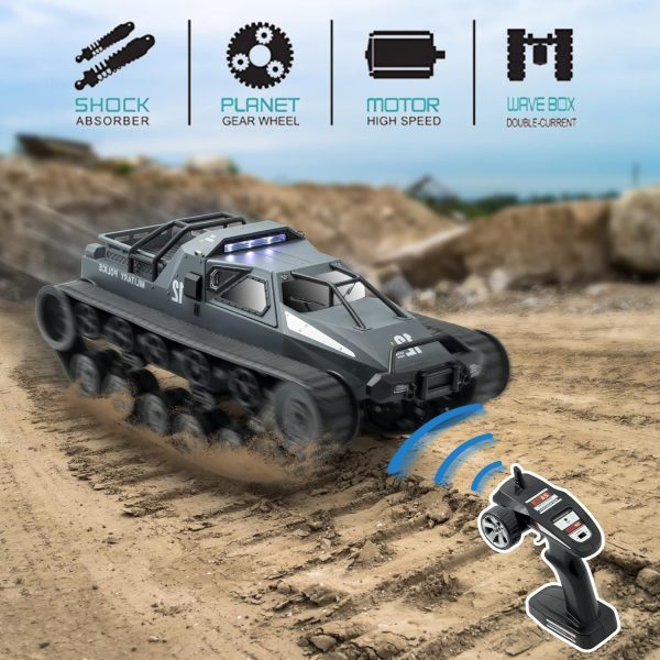 RC Tank Car, 1:12 Remote Control Crawler 12KM/H High Speed Tank, 2.4Ghz RC Rock Crawler Off-Road 4WD 360°Rotating Drifting Car with Rechargeable Battery,Military Truck Toy for Adults and Kids - Image 4