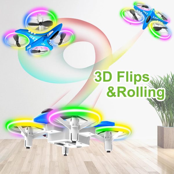 Dwi Dowellin 4.9 Inch Mini Drone for Kids LED Night Lights One Key Take Off Landing Flips RC Remote Control Small Flying Toys Drones for Beginners Boys and Girls Adults Nano Quadcopter, Blue - Image 6