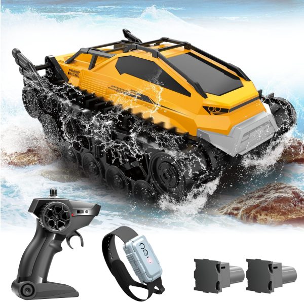 Fistone Amphibious Remote Control Car, 2.4Ghz All-Terrain Remote Control Truck with Gesture Sensing, 360° Rotating RC Tank Crawler Waterproof Off-Road RC Car, RC Boat for Kids Boys - Image 2