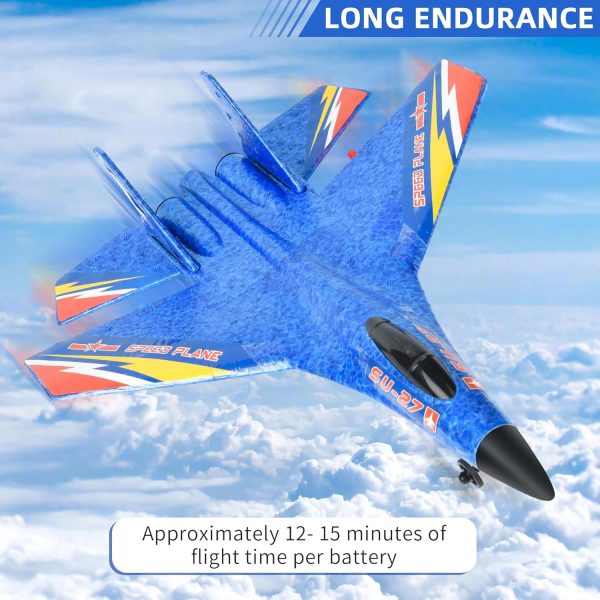 RC Gravity Gliders Airplane, Remote Control Plane Su-27 RC Airplane-2.4Ghz 6-axis Gyro RC Airplane with Light Strip, 2 Batteries Easy to Fly Jet Fighter Toy Gift for Kids Beginner (Blue) - Image 7