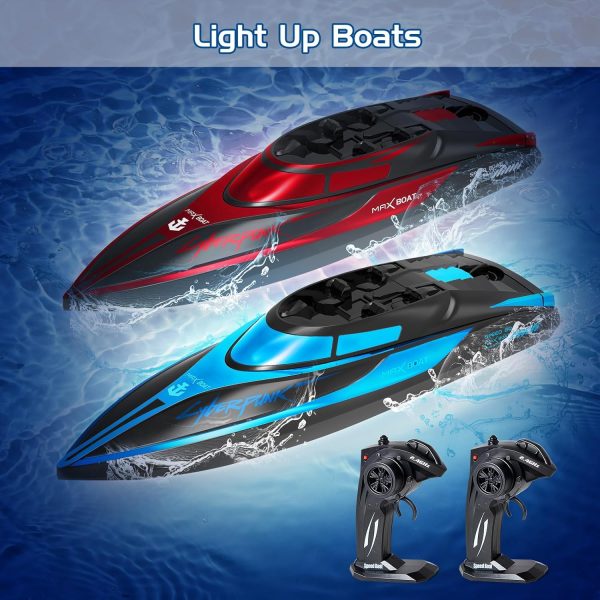 RC Boat for Kids 2 Pack Remote Control Boats Night Glowing Toy Waterproof with Rechargable Battery Boat for Pools Lakes Play Gifts Boys Girls Adults - Image 7