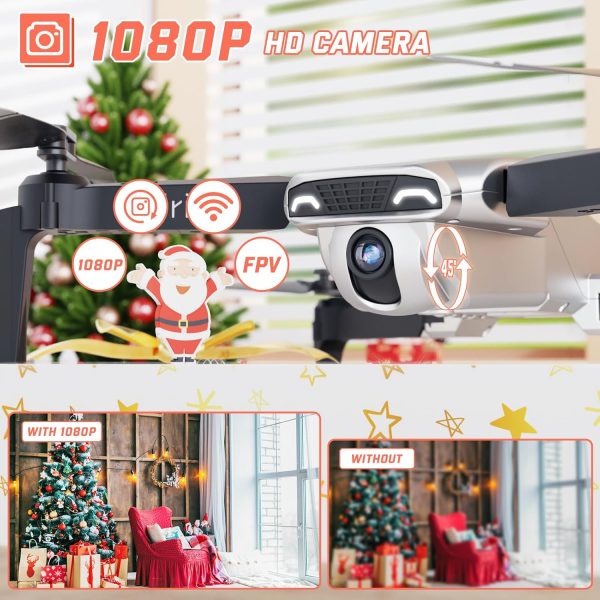 Drones for Kids - Mini Drone with Camera for Adults and Beginners, RC Helicopter Toys Gifts for Boys Girls, 1080P HD Foldable FPV Drone with One Key Start/Land, Altitude Hold, Gesture Selfie, 2 Batteries, Silver - Image 3