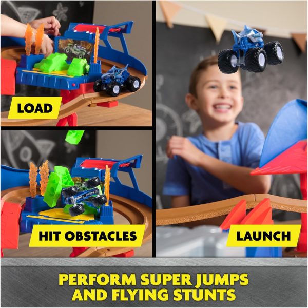 Monster Jam, Supercharge Speedway Playset, Megalodon and El Toro Loco Die-Cast Monster Trucks, Light Up World Finals Track Kids Toys for Boys Ages 3+ - Image 3