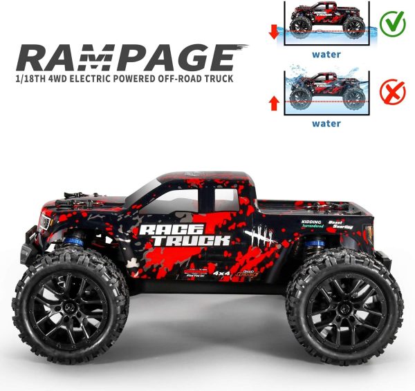 HAIBOXING 1:18 Scale All Terrain RC Car 36KM/H High Speed, 4WD Electric Vehicle,2.4 GHz Radio Controller, Included 2 Batteries and A Charger,Waterproof Off-Road Truck (Red) - Image 6