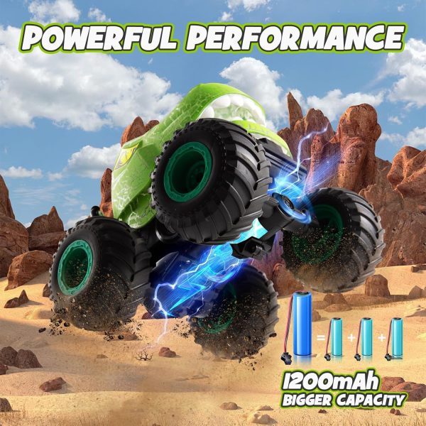 Monster Truck Toys with Spray & Light Dinosaur Remote Control Car 360° Rotating RC Cars All Terrain for Remote Control Car for Kids,Monster Trucks for Boys Age 4-7 - Image 4