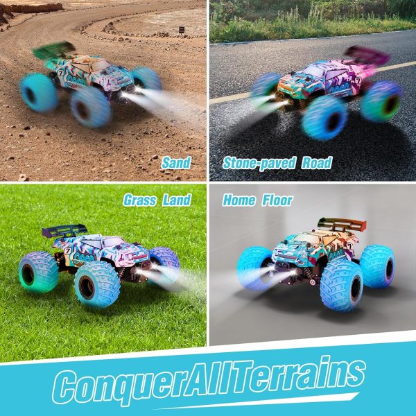 RC Cars, Remote Control Car Monster Truck for Boys Age 4-7 8-12, 2.4GHz 2WD Rc Car with Bodylight, All Terrain Remote Control Truck, Toy Cars Fast RC Car 20KMH, 40Mins - Image 7