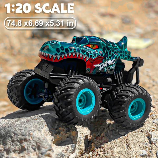 Monster Truck Toys, 2.4Ghz RC Monster Trucks for Boys, 1:20 Dinosaur RC Cars with Light & Music, Remote Control Truck with Stunt, 360° Spin, Walk Upright& Drift, Remote Control Car for Boys 4-7 - Image 8