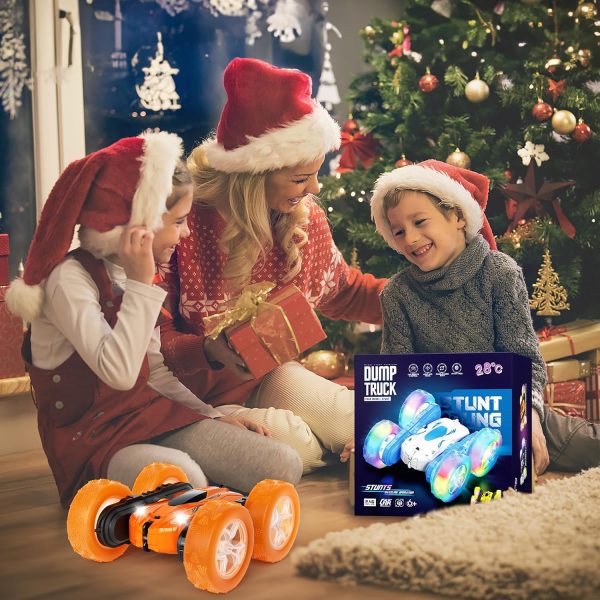 Remote Control Car, RC Cars Toys for Ages 4-7, 2.4GHz 4WD Fast RC Car Kids Toys for Ages 8-12, Double Sided 360°Rotating Monster Truck Toys for Girls RC Truck Toy Cars for Boys, Orange - Image 10