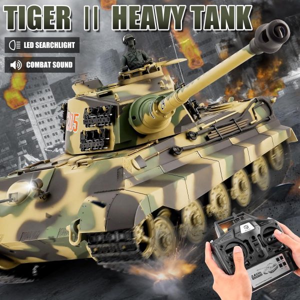 RC Tank HengLong German King Tiger Henschel Heavy Tank, 1/16 2.4ghz Remote Control Tank Vehicles Model with Sound & Light for Ages 14+ - Image 3