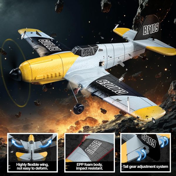 RC Plane, 3 Channel Remote Control Airplane, 6-axis Gyro Stabilizer BF-109 RTF RC Airplane with 2 Batteries, Easy to Fly for Beginners Adults and Kids - Image 7