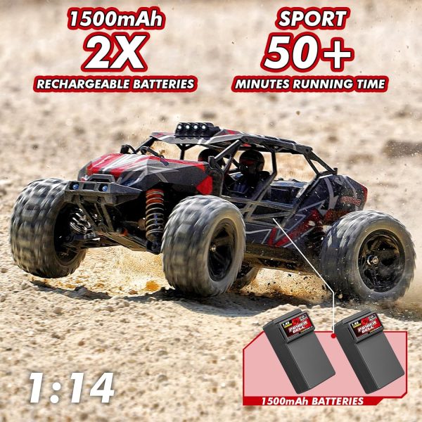 1/14 Brushless RC Car for Adults and Boys, Full Roll-Cage Frame, 4WD High-Speed 50 km/h, All-Terrain Remote Control RC Truck with Two 2S 1500 mAh LiPo Batteries, Compatible with 3S LiPo - Image 5